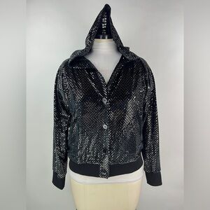 💚 2947. Silver Dotted Hooded Velvet Cardigan